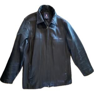 CHAPS Men's Black Full Zip Leather Jacket L Lined Pockets